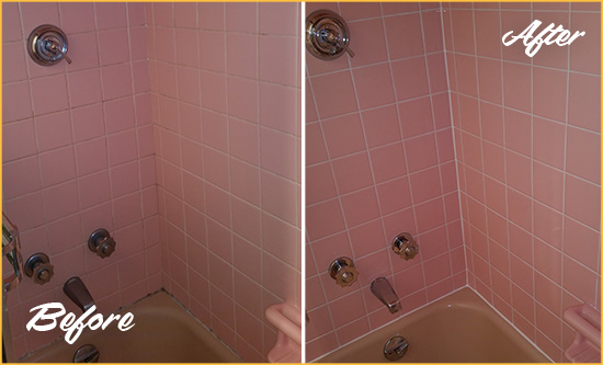 Before and After Picture of a Sun City Center Bathtub Caulked to Eliminate Mold