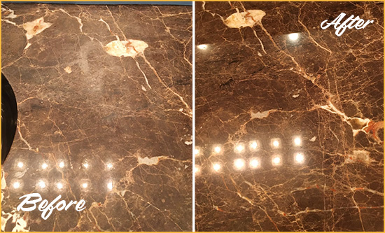 Before and After Picture of a Zephyrhills Marble Stone Countertop Polished to Eliminate Stains