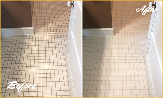 Before and After Picture of a Buckingham Bathroom Floor Sealed to Protect Against Liquids and Foot Traffic