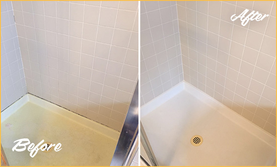 Before and After Picture of a Dade City Shower Sealed to Remove and Protect Against Mold