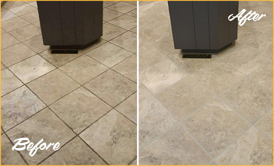 Before and After Picture of a Gulfport Kitchen Floor Grout Sealed to Remove Stains