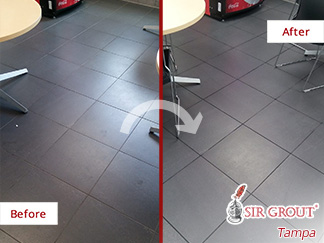 Before and After Picture of a Tile Floor Grout Sealing Service in St. Petersburg, FL
