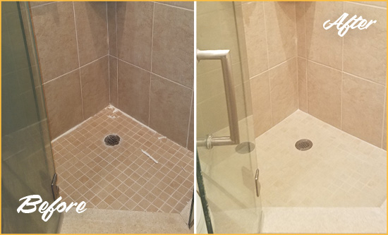 Before and After Picture of a Caulking in the Joints of the Shower