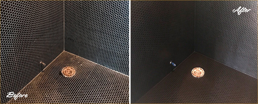 Picture of Black Shower Before and After Grout Color Change