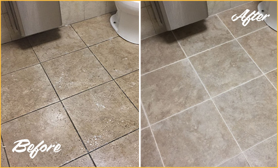 Before and After Picture of a St. Petersburg Restroom Tile and Grout Cleaned to Remove Soil