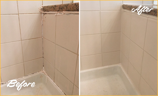 Before and After Picture of a Belleair Bluffs Shower Caulked to Repair Damaged Caulking