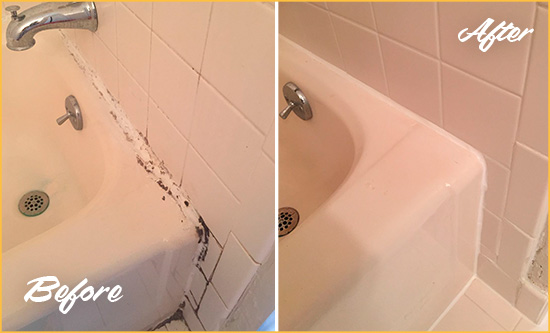 Before and After Picture of a Belleair Bluffs Bathroom Sink Caulked to Fix a DIY Proyect Gone Wrong