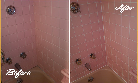 Before and After Picture of a Thonotosassa Bathtub Caulked to Eliminate Mold