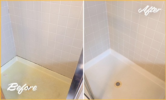 Before and After Picture of a Belleair Shore Shower Sealed to Remove and Protect Against Mold