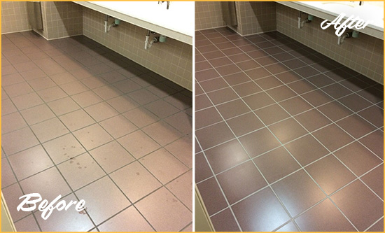 Before and After Picture of a Belleair Shore Restroom Sealed to Help Protect Against Scratches