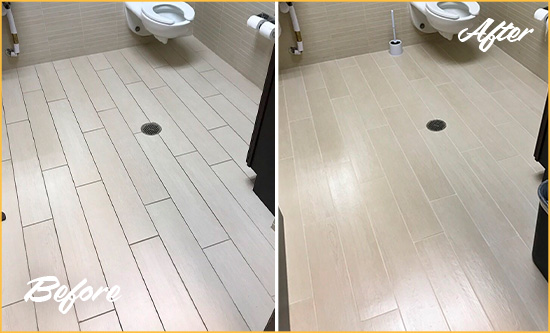 Before and After Picture of a St. Petersburg Office Restroom's Grout Cleaned to Remove Dirt