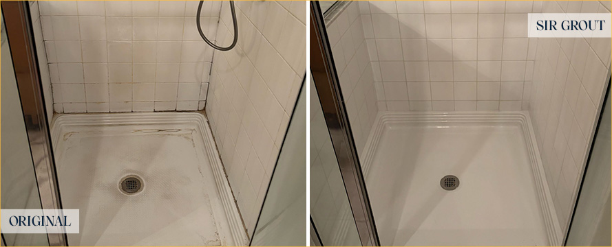 Shower Before and After a Remarkable Tile Cleaning in Riverview, FL