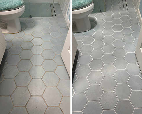 Floor Before and After a Grout Sealing in Sun City Center, FL