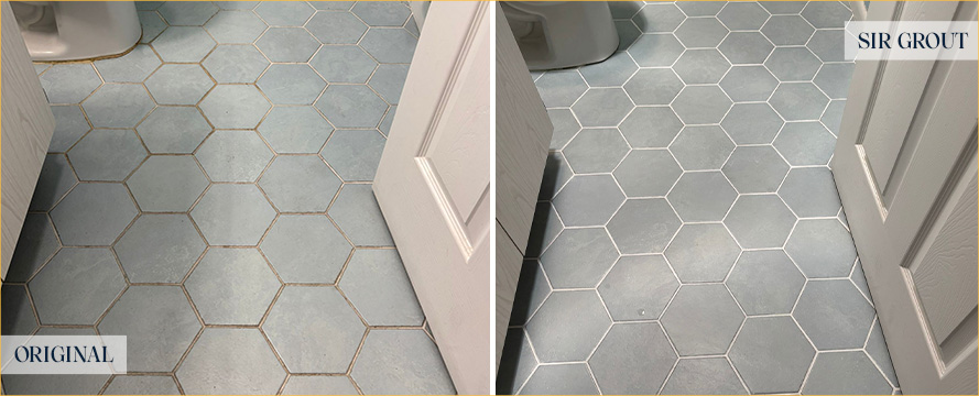 Bathroom Floor Before and After a Grout Sealing in Sun City Center, FL
