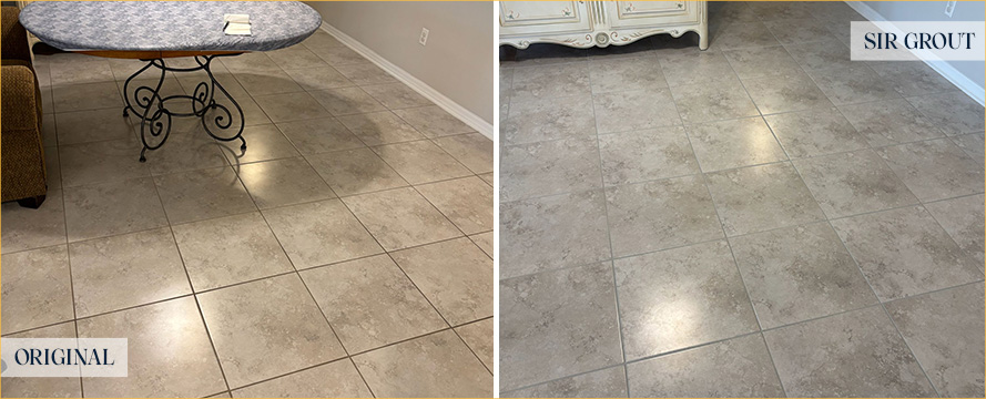 Floor Before and After a Superb Grout Sealing in Wesley Chapel, FL