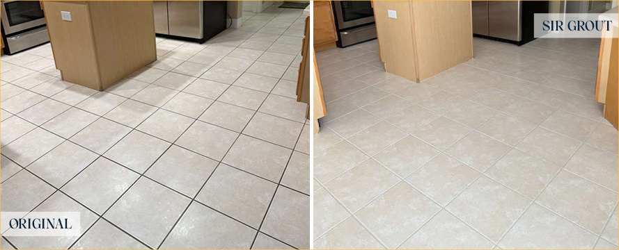 Kitchen Floor Before and After a Grout Cleaning in Tampa, FL