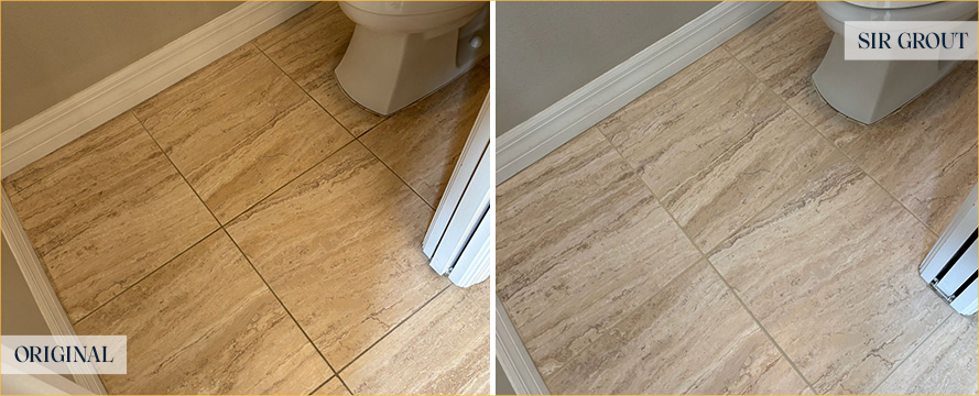 Bathroom Floor Before and After a Flawless Grout Sealing in Apollo Beach, FL