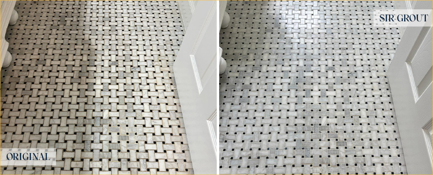 Bathroom Floor Before and After a Tile Cleaning in Tampa, FL