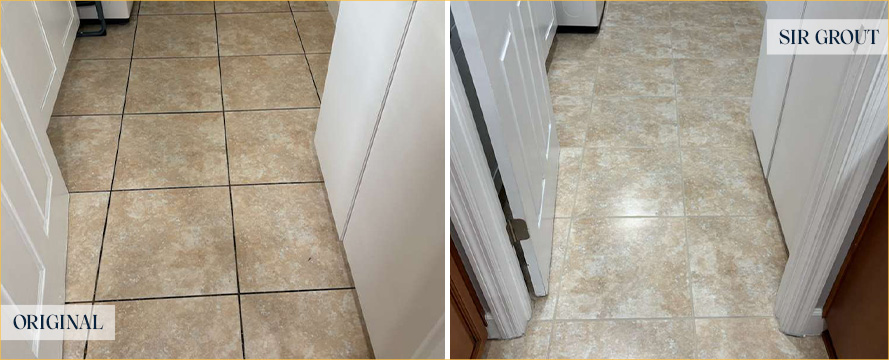 Floor Before and After a Remarkable Grout Cleaning in Tampa, FL