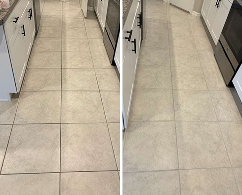 Floor Before and After a Grout Sealing in Land O' Lakes, FL