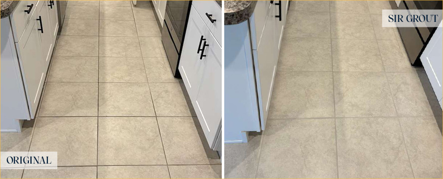 Floor Before and After an Excellent Grout Sealing in Land O' Lakes, FL