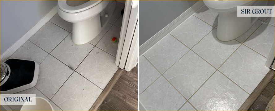 Bathroom Floor Before and After a Flawless Grout Sealing in Safety Harbor, FL
