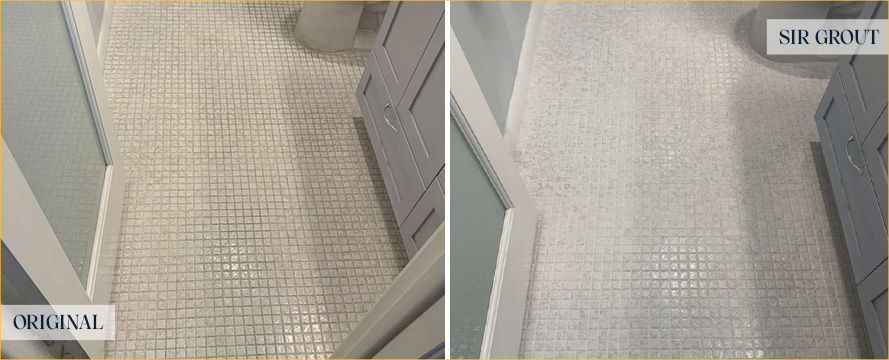 Bathroom Floor Before and After a Grout Sealing in Tampa, FL