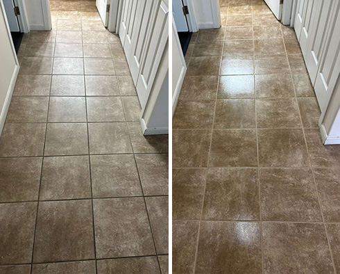 Floor Before and After a Grout Cleaning in Dade City, FL