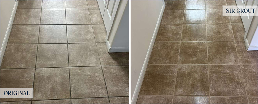 Floor Before and After a Superb Grout Cleaning in Dade City, FL