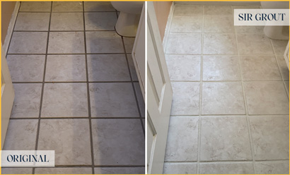Bathroom Floor Before and After a Grout Sealing in Riverview, FL 