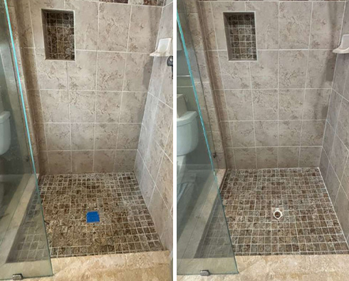 Shower Before and After a Tile Cleaning in Temple Terrace, FL