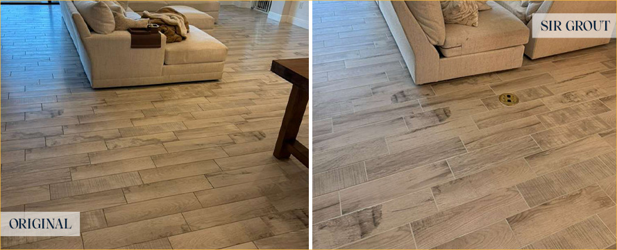Floor Before and After a Flawless Grout Sealing in Valrico, FL