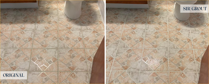 Bathroom Floor Before and After a Grout Sealing in Tampa, FL