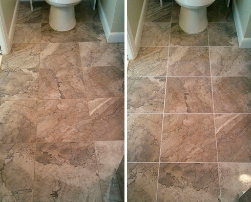 Before and After Picture of a Tile Bathroom Grout Cleaning Service in Clearwater, Florida