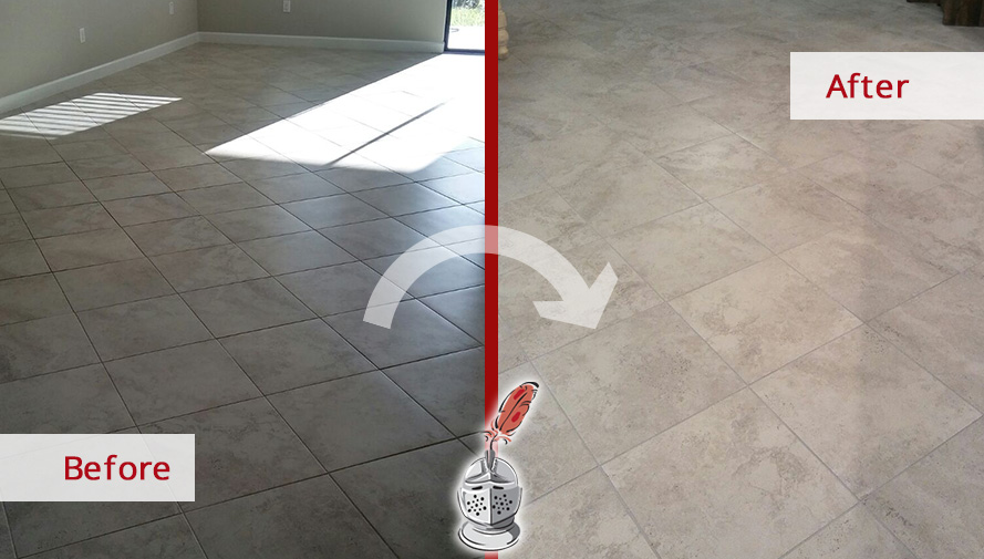 Before and After Picture of a Tile Floor Grout Cleaning Service in Land O' Lakes, Florida