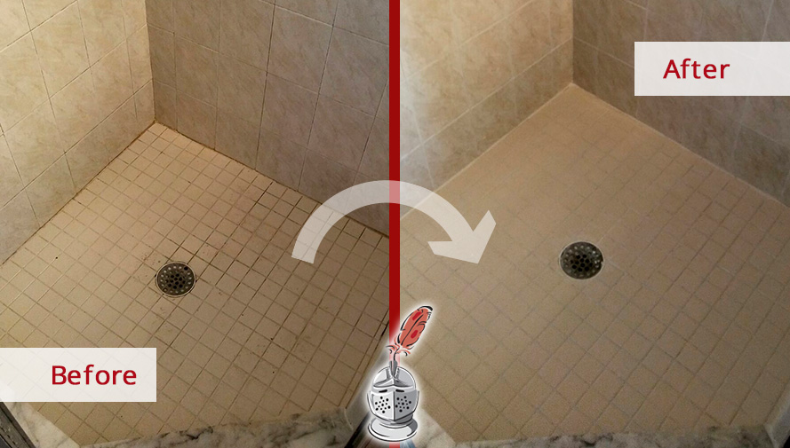 After a Grout Cleaning in Palm Harbor, FL, This Tile Shower Looks Fresh and Renewed Before and After Picture of a Tile Shower Grout Cleaning in Palm Harbor, Florida