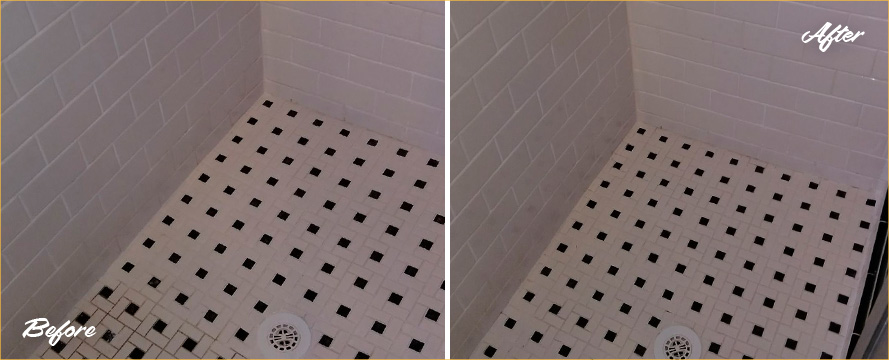 After a Grout Cleaning in Tampa, FL, This Bathroom Floor Was Totally Renewed Before and After Picture of a Bathroom Floor Grout Cleaning Job in Tampa, Florida
