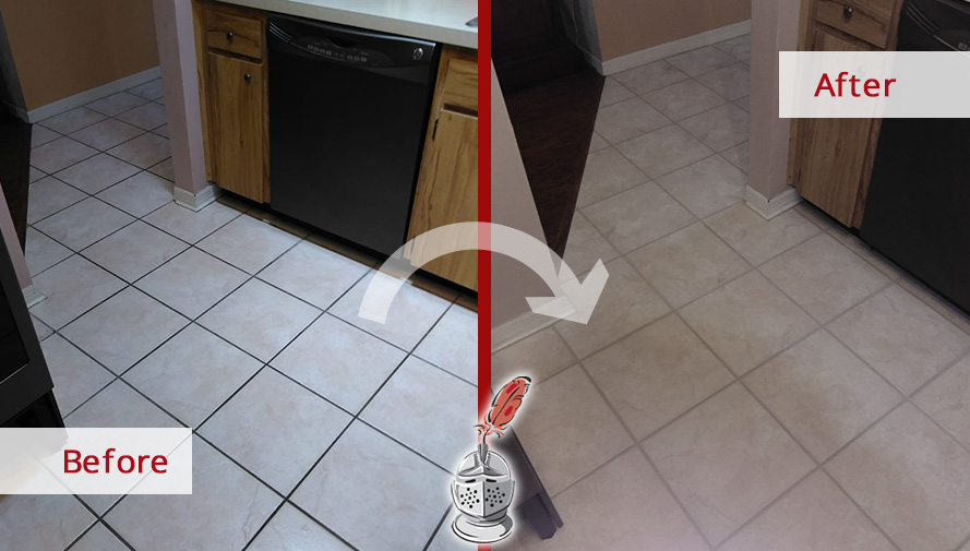 Before and After Picture of a Ceramic Tile Floor Grout Sealing Service in Sun City Center, Florida