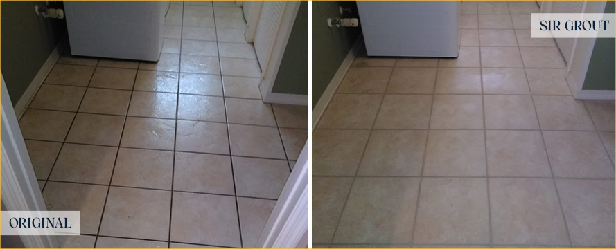 Floor Before and After a Flawless Grout Sealing in Sun City Center, FL