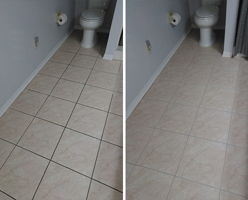 Floor Before and After a Grout Sealing in Sun City Center, FL