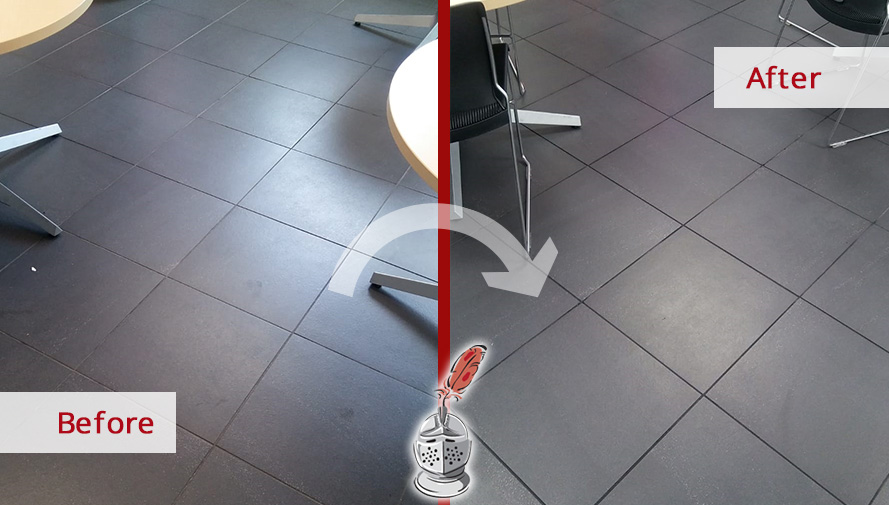 A Grout Sealing Service Renovated The Look of This Break Room Tile Floor in St. Petersburg, FL Before and After Picture of a Tile Floor Grout Sealing Service in St. Petersburg, FL