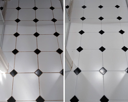 Image of a Floor Before and After a Grout Sealing in Tampa