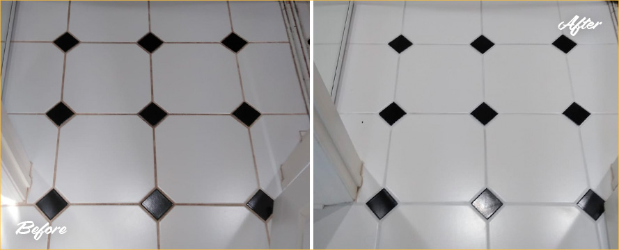 Image of a Floor Before and After a Professional Grout Sealing in Tampa
