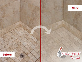 Before and After Our Shower Grout Sealing in Lutz, FL 