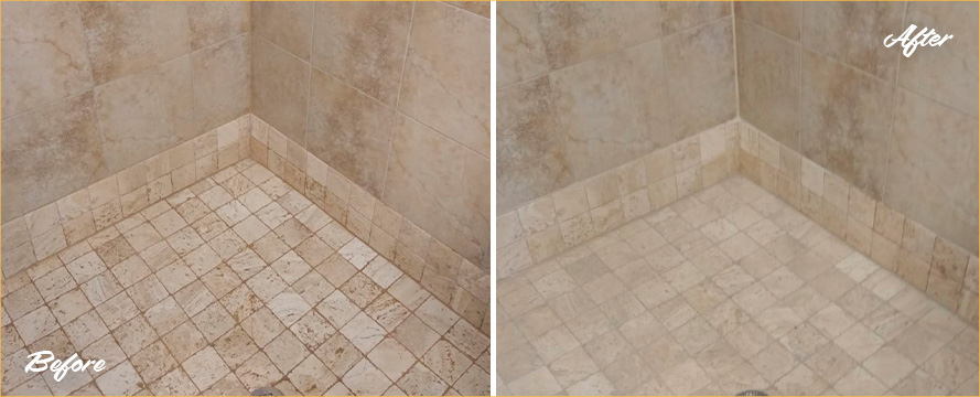 Before and After Our Shower Grout Sealing in Lutz, FL 