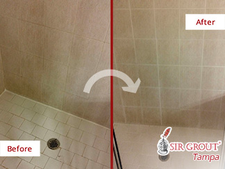 Before and After Our Shower Grout Cleaning Service in Clearwater, FL