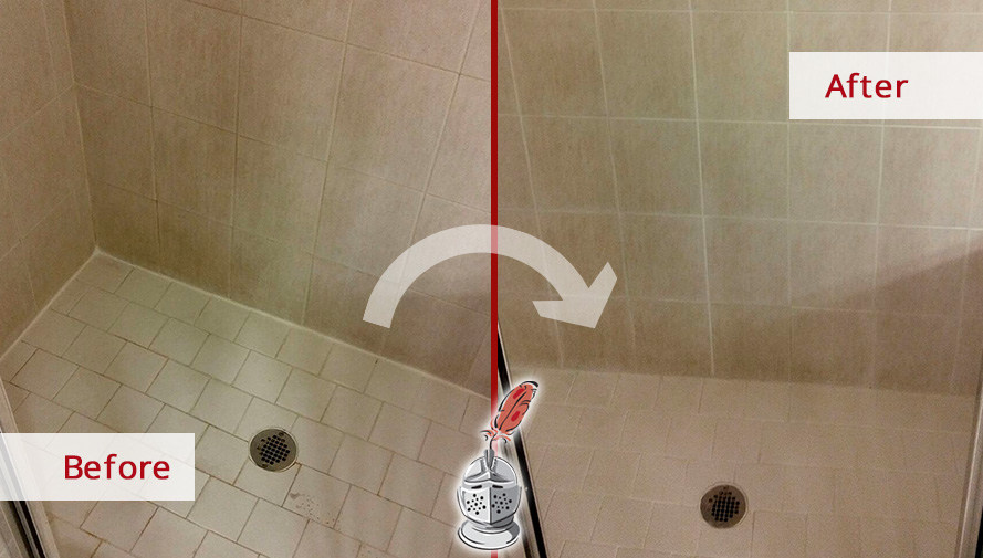 Before and After Our Shower Grout Cleaning Service in Clearwater, FL