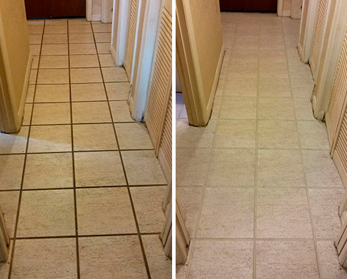 A Floor Before and After a Grout Cleaning in Clearwater, FL