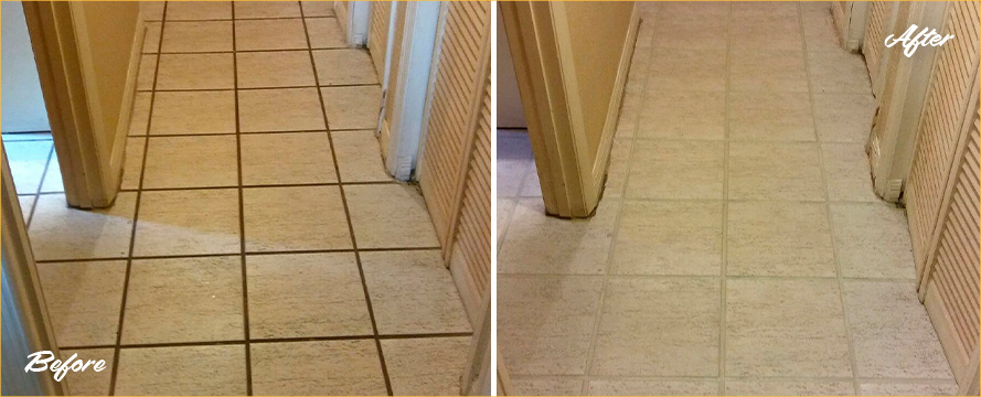 A Floor Before and After Our Grout Cleaning in Clearwater, FL