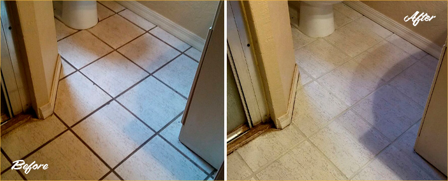 Before and After Of a Floor After Our Grout Cleaning in Clearwater, FL